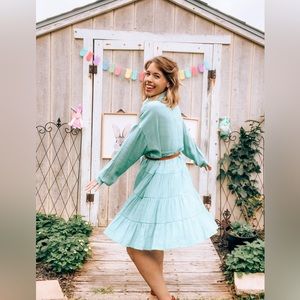 Textured Pattern Button Down Casual Shirt Dress